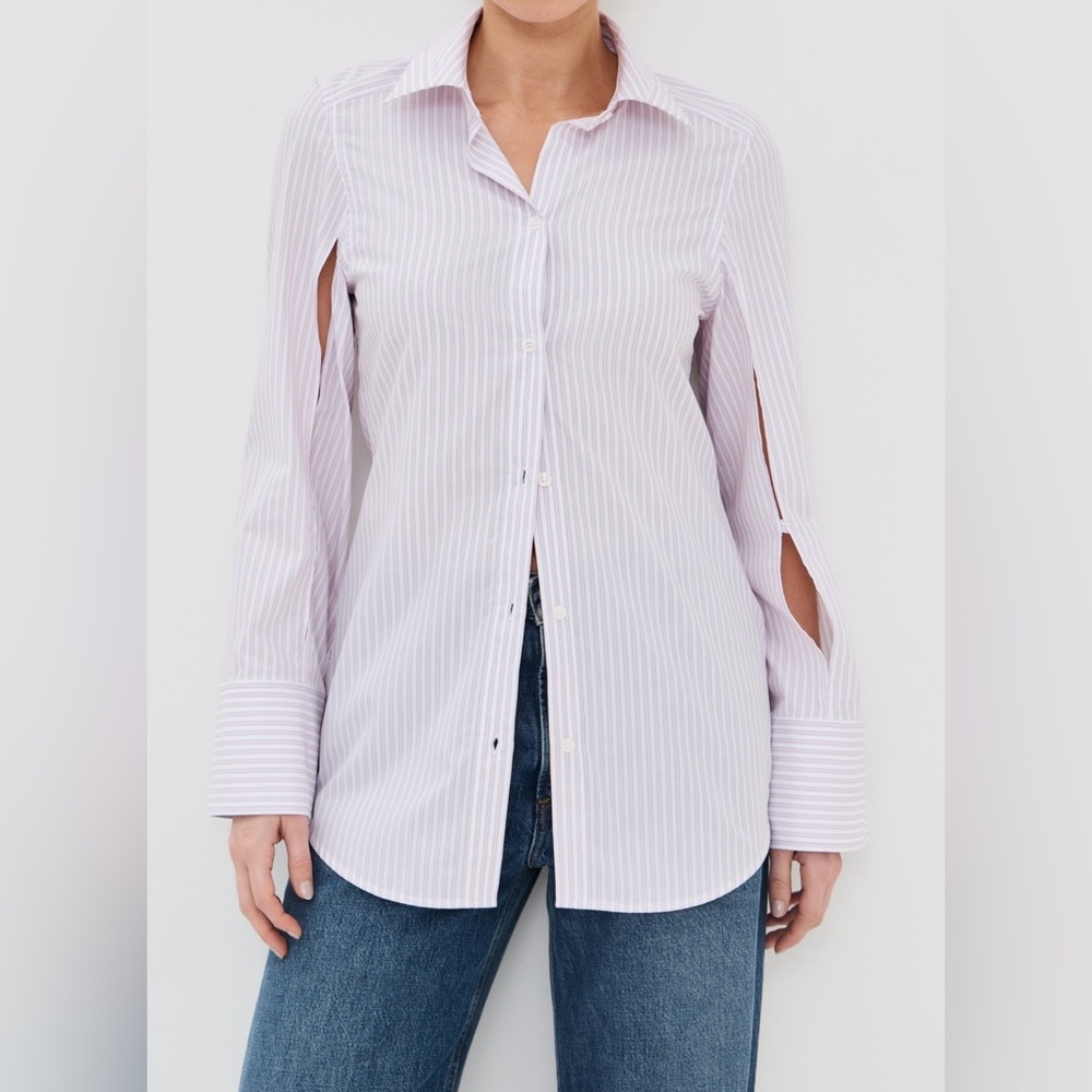 VICTORIA BECKHAM Lilac Stripe Split Sleeve Classic Button Down Shirt